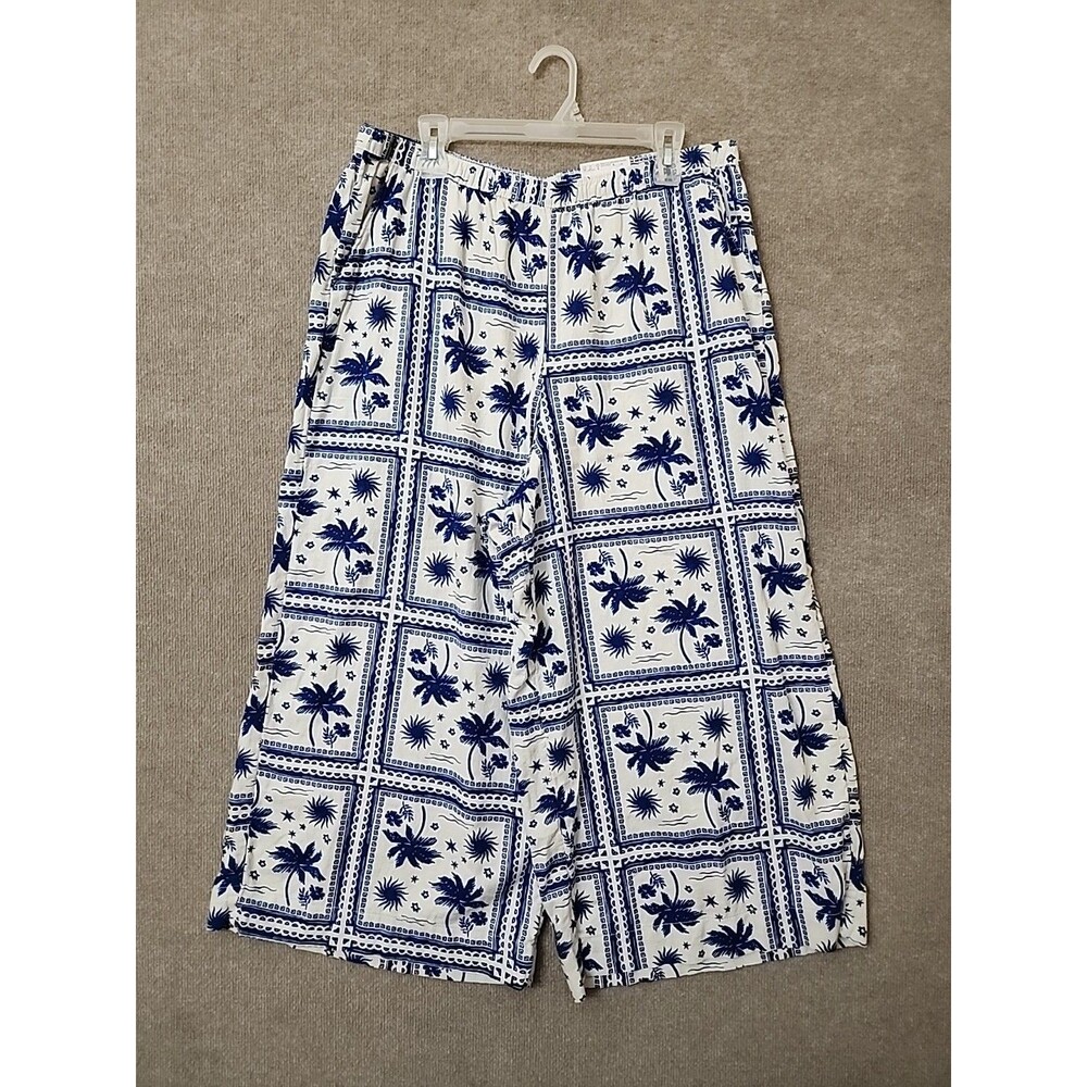 Sonoma Linen Blend Wide Leg Cropped Pants Womens XL Blue Beach Vacation NEW - Picture 2 of 8